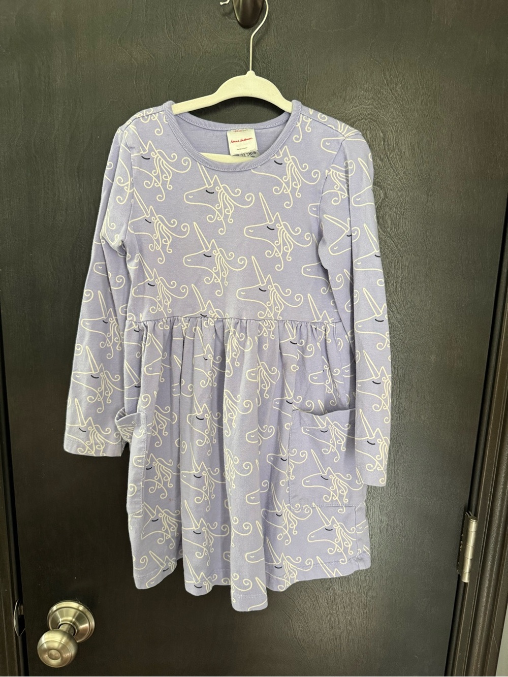 Hanna Andersson Lavender Unicorn Print Long-Sleeve Dress